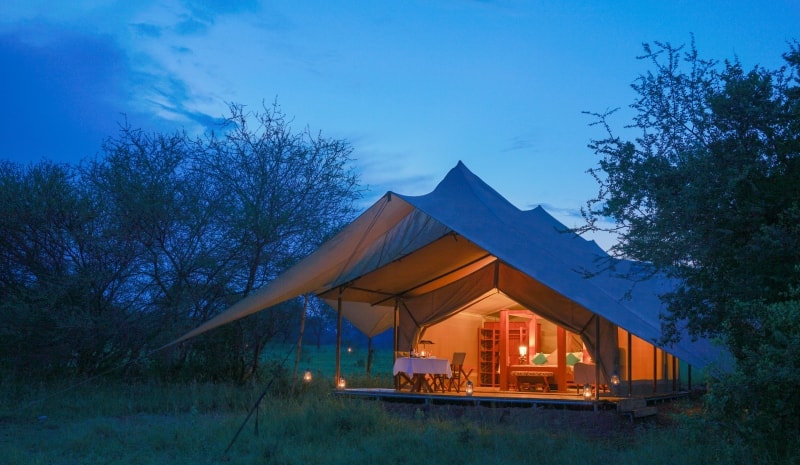 Asanja Grumeti Tented Room at night