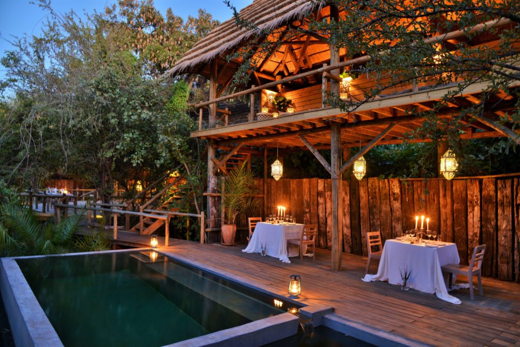Botswana - Chobe River Front - 1553 - Chobe Bakwena Lodge dining at night