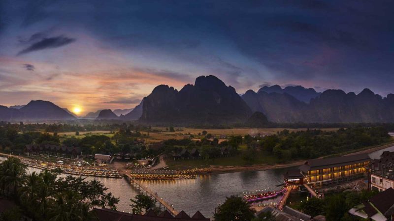 Laos - 17089 - Amari Vang Vieng - Mountains and River at Sunset